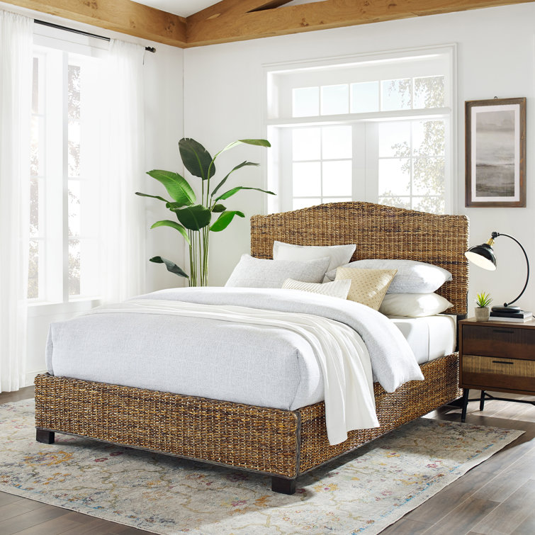 A line furniture modern country style hand woven banana leaf bed with storage ottoman bench discount